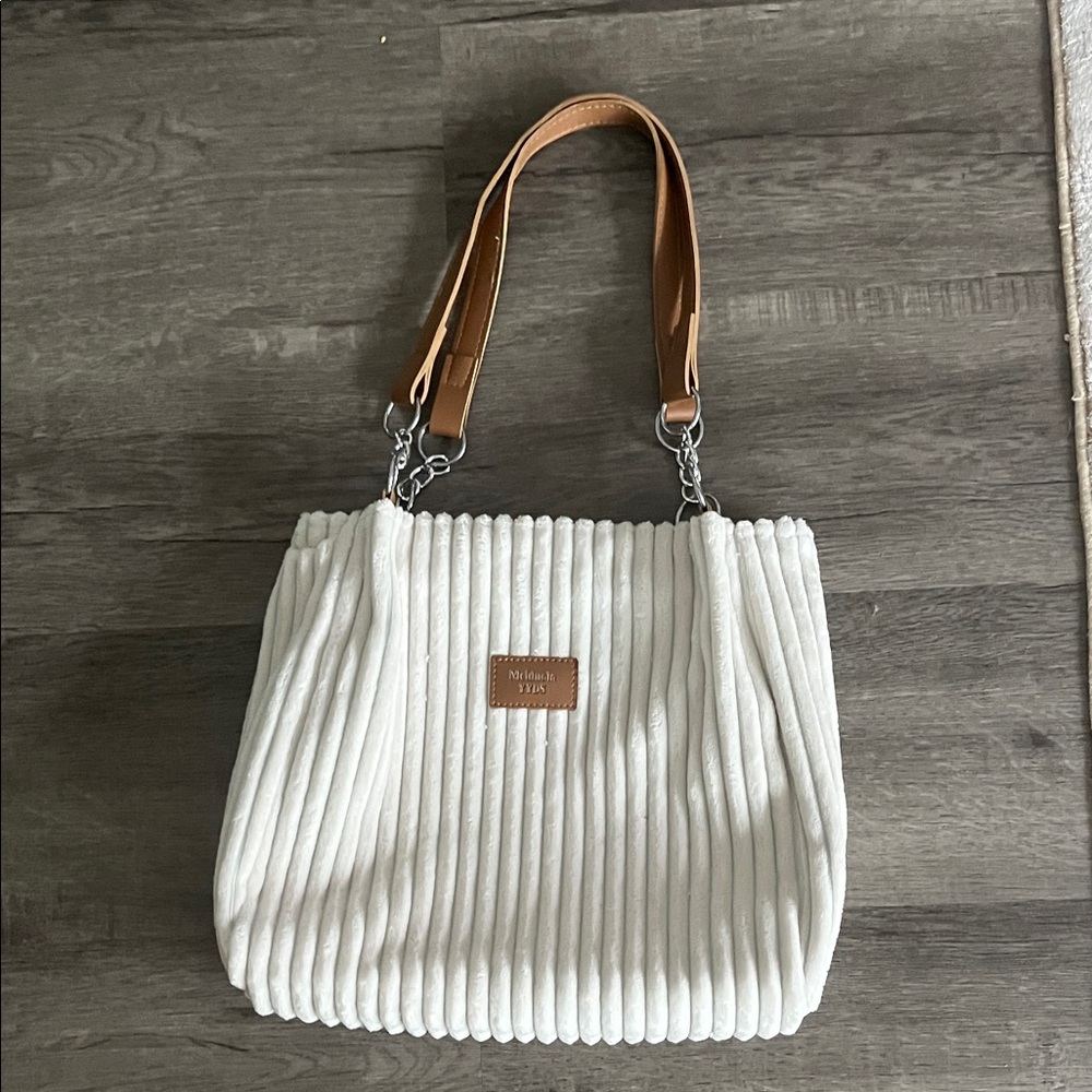 Cream and Tan Shoulder Bag